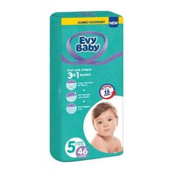 Підгузки дитячі гігієнічні одноразові Evy Baby Junior Jumbo 11-25 кг 46 шт (8690506520359)